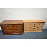 AN EDWARDIAN WALNUT CHEST OF TWO OVER TO LONG DRAWERS, width 113cm x depth 54cm x height 74cm, and a
