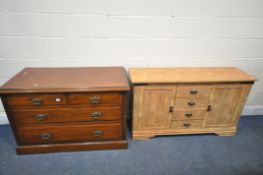 AN EDWARDIAN WALNUT CHEST OF TWO OVER TO LONG DRAWERS, width 113cm x depth 54cm x height 74cm, and a