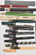 A SELECTION OF PENS AND PENCILS, to include a gold plated Waterman C/F, fitted with a 18k nib, a