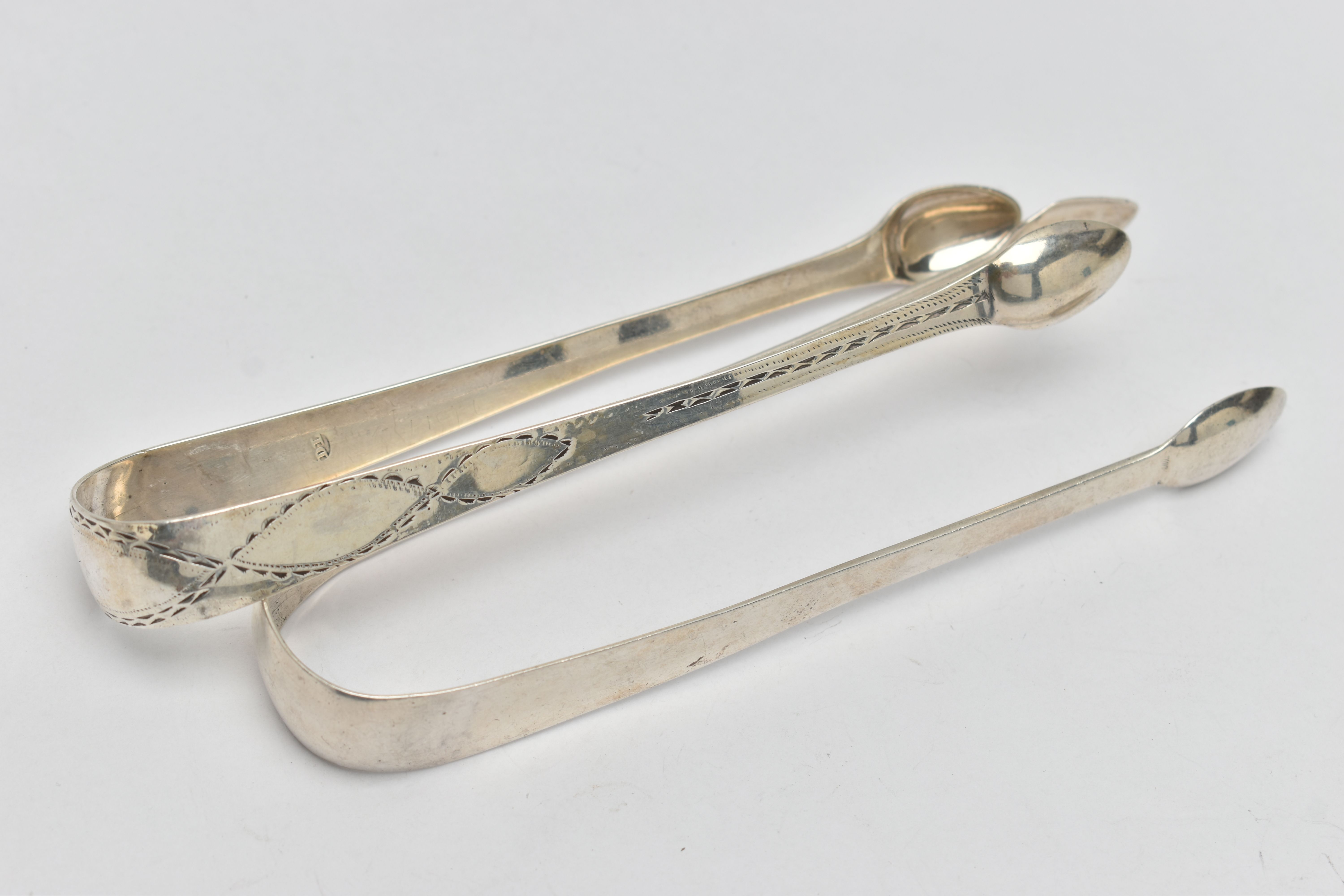 TWO PAIRS OF SILVER SUGAR TONGS, the first pair a plain polished pair of sugar tongs, hallmarked ' - Image 2 of 4