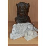 THREE FIGURINES, comprising a Marcus Designs bust of Richard The Lionheart', height 20cm, a
