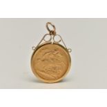 AN EARLY 20TH CENTURY HALF SOVEREIGN GOLD COIN PENDANT, depicting Queen Victoria, George and The