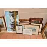 A SMALL QUANTITY OF PAINTINGS AND PRINTS, to include two A. M. Bumstead landscape watercolours,