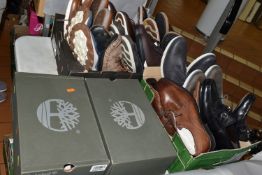 TWO BOXES AND LOOSE MEN'S SHOES, to include two boxed pairs of Timberland shoes size 9.5 (good