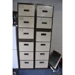 FOUR VINTAGE FILING CABINETS two three drawer both with keys, a four drawer with key and a two