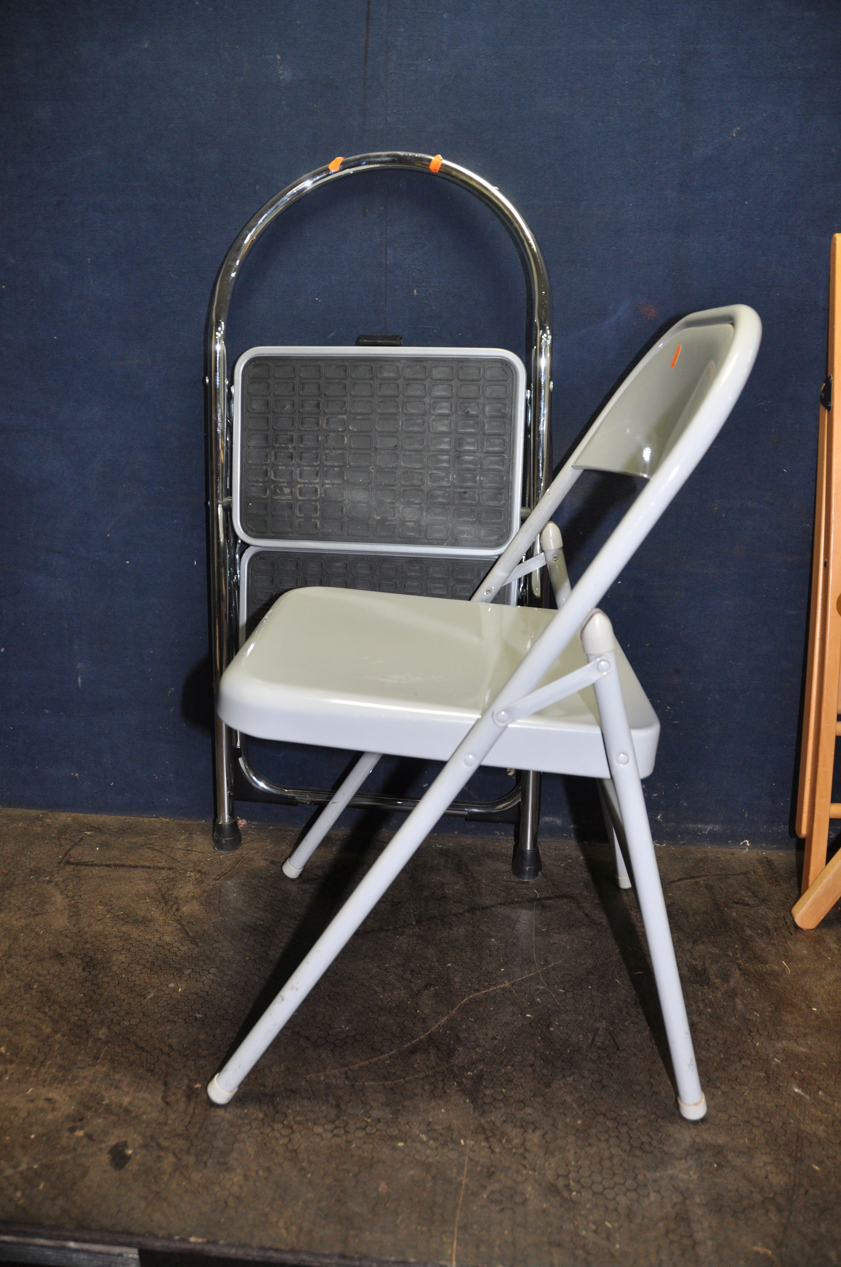 A PAIR OF IKEA TERJE FOLDING CHAIRS, a folding metal chair and a small set of steps (4) - Image 2 of 2