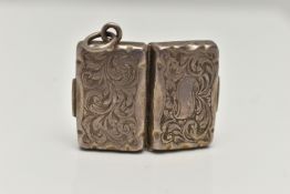 A VICTORIAN SILVER VINGRETTE, small rectangular form, foliate pattern with vacant cartouche,