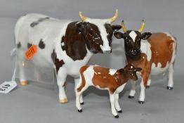 THREE BESWICK FIGURES OF AYRSHIRE CATTLE, comprising Ayrshire Bull model no 1454B, Ayrshire Cow no