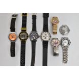 A BAG OF ASSORTED WRISTWATCHES, eight watches in total to include a quartz 'Swatch Swiss' round