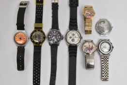 A BAG OF ASSORTED WRISTWATCHES, eight watches in total to include a quartz 'Swatch Swiss' round