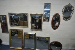 A SELECTION OF WALL MIRRORS, of various styles and sizes (10)