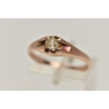 A ROSE METAL SINGLE STONE DIAMOND RING, single old cut diamond, estimated diamond weight 0.25cts,