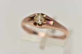 A ROSE METAL SINGLE STONE DIAMOND RING, single old cut diamond, estimated diamond weight 0.25cts,