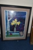 WAGNER (20TH CENTURY) A CONTEMPORARY STILL LIFE STUDY, depicting a vase of daffodils in front of a