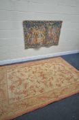 A LAURA ASHLEY MALMAISON RUG, 238cm x 160cm, and a Flemish style wall tapestry, 135cm x 86cm (