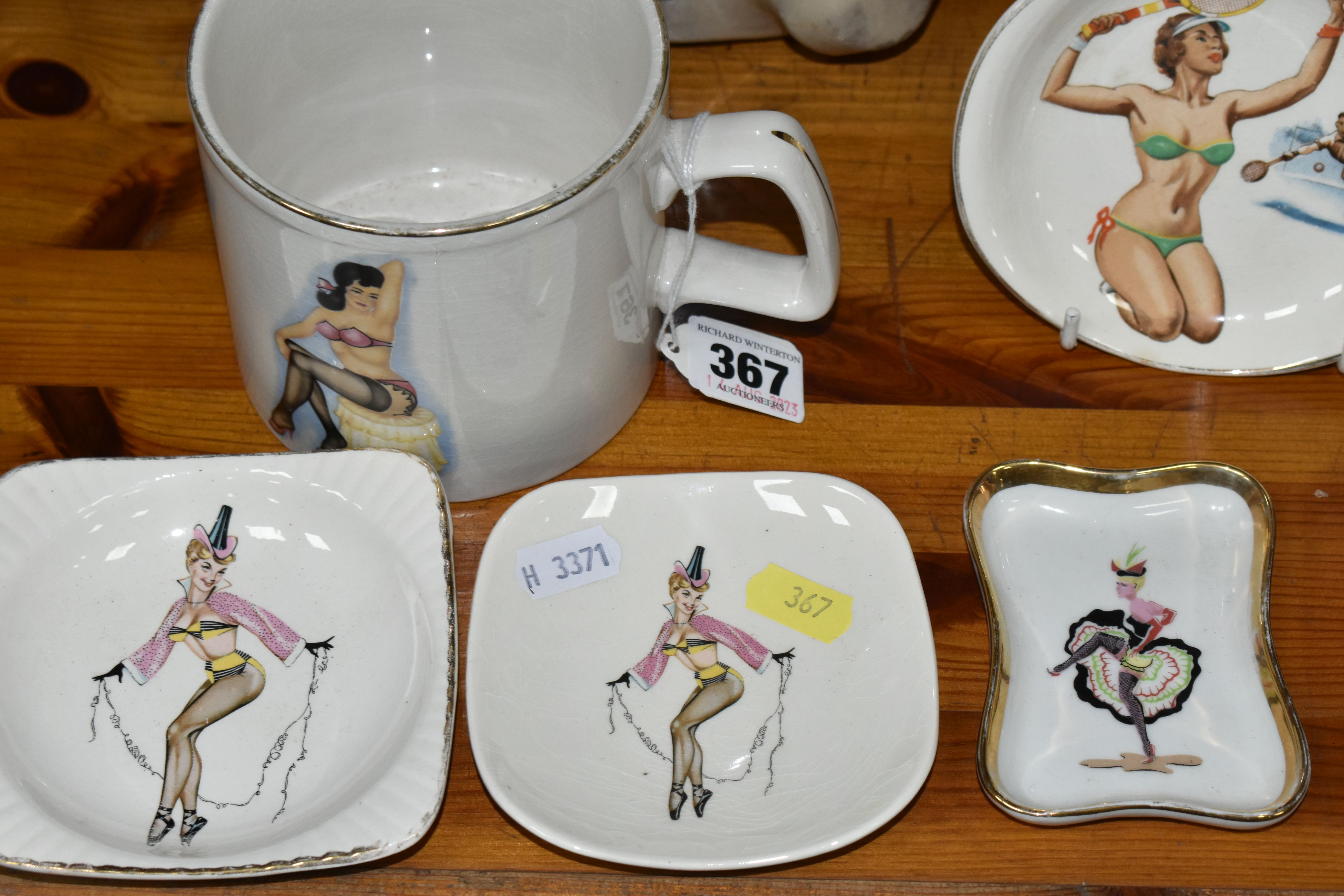 A COLLECTION OF 1940'S PIN-UP GIRL DESIGN TRINKET DISHES, comprising maker's names Sandland Ware, - Image 4 of 6