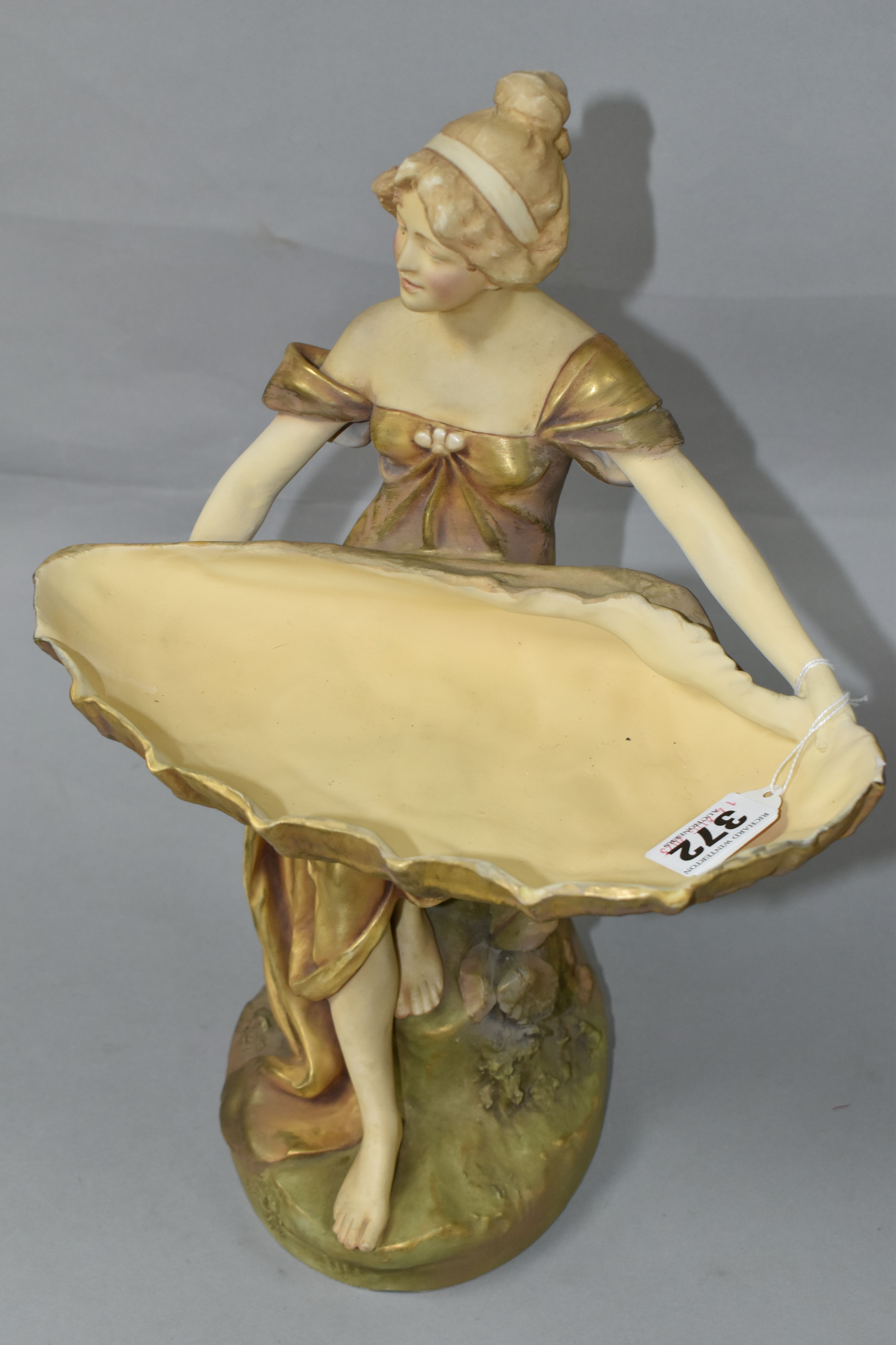 A ROYAL DUX FIGURAL COMPORT, modelled as a female figure holding a large shell, pink triangle mark - Image 6 of 7