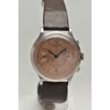 A GENTS MID 20TH CENTURY 'EBERHARD & CO' WRISTWATCH, manual wind, round copper coloured dial