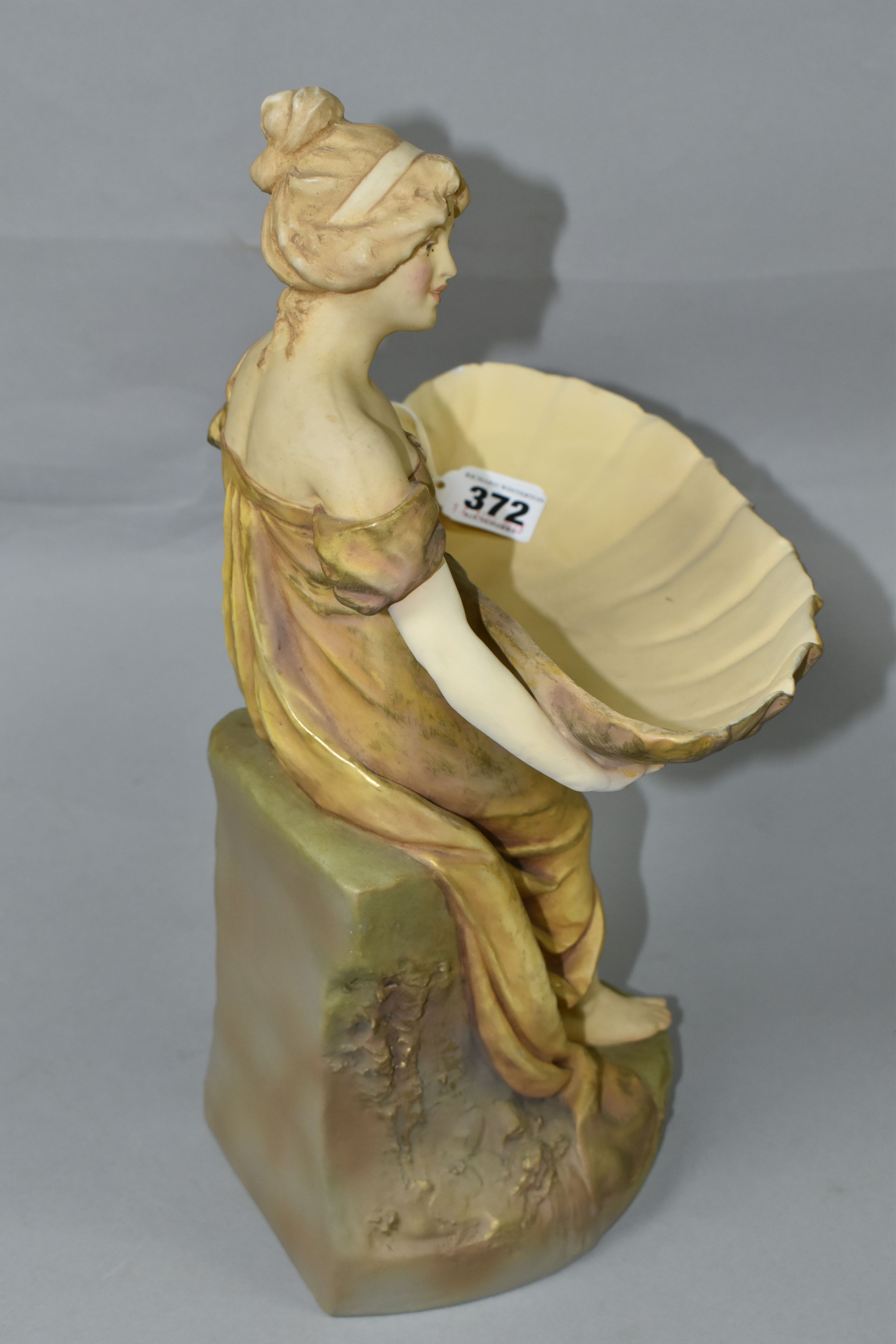 A ROYAL DUX FIGURAL COMPORT, modelled as a female figure holding a large shell, pink triangle mark - Image 3 of 7