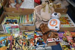 FOUR BOXES AND LOOSE TOYS, BOOKS, COMICS AND EPHEMERA, to include dolls by Nines D'onil, Bella,