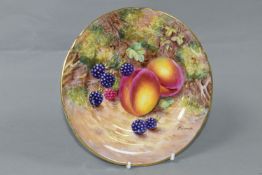 A ROYAL WORCESTER HAND PAINTED FRUIT STUDY SIDE PLATE, signed (John) Freeman, painted with peaches