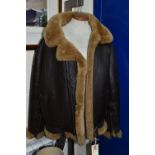 A GENTLEMAN'S BROWN IRVIN STYLE SHEEPSKIN FLYING JACKET, UK size L (1) (Condition Report: good
