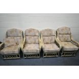 A SET OF FOUR WICKER CONSERVATORY ARMCHAIRS (condition report: -worn finish to all chairs)