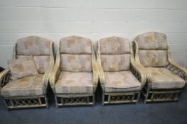 A SET OF FOUR WICKER CONSERVATORY ARMCHAIRS (condition report: -worn finish to all chairs)