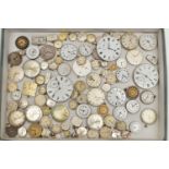 A BOX OF LOOSE WATCH MOVEMENTS, pocket watch and wristwatch movements, names to include 'Accurist,