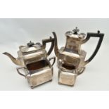 A LATE VICTORIAN WALKER & HALL FOUR PIECE TEA SERVICE OF SHAPED RECTANGULAR FORM, comprising teapot,