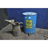 A VINTAGE PARAFFIN CAN with tap and a vintage oil can with funnel (2)