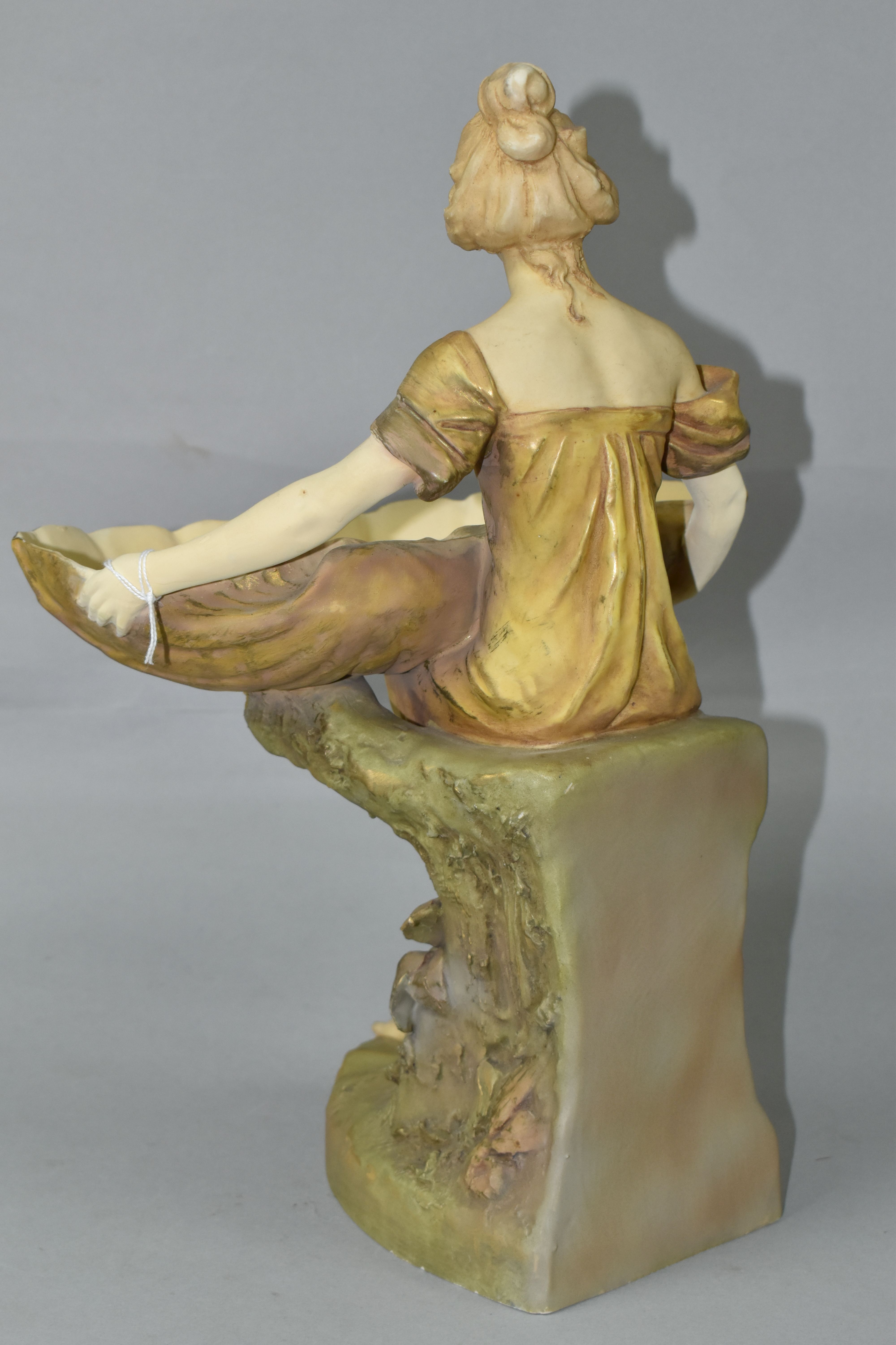 A ROYAL DUX FIGURAL COMPORT, modelled as a female figure holding a large shell, pink triangle mark - Image 4 of 7