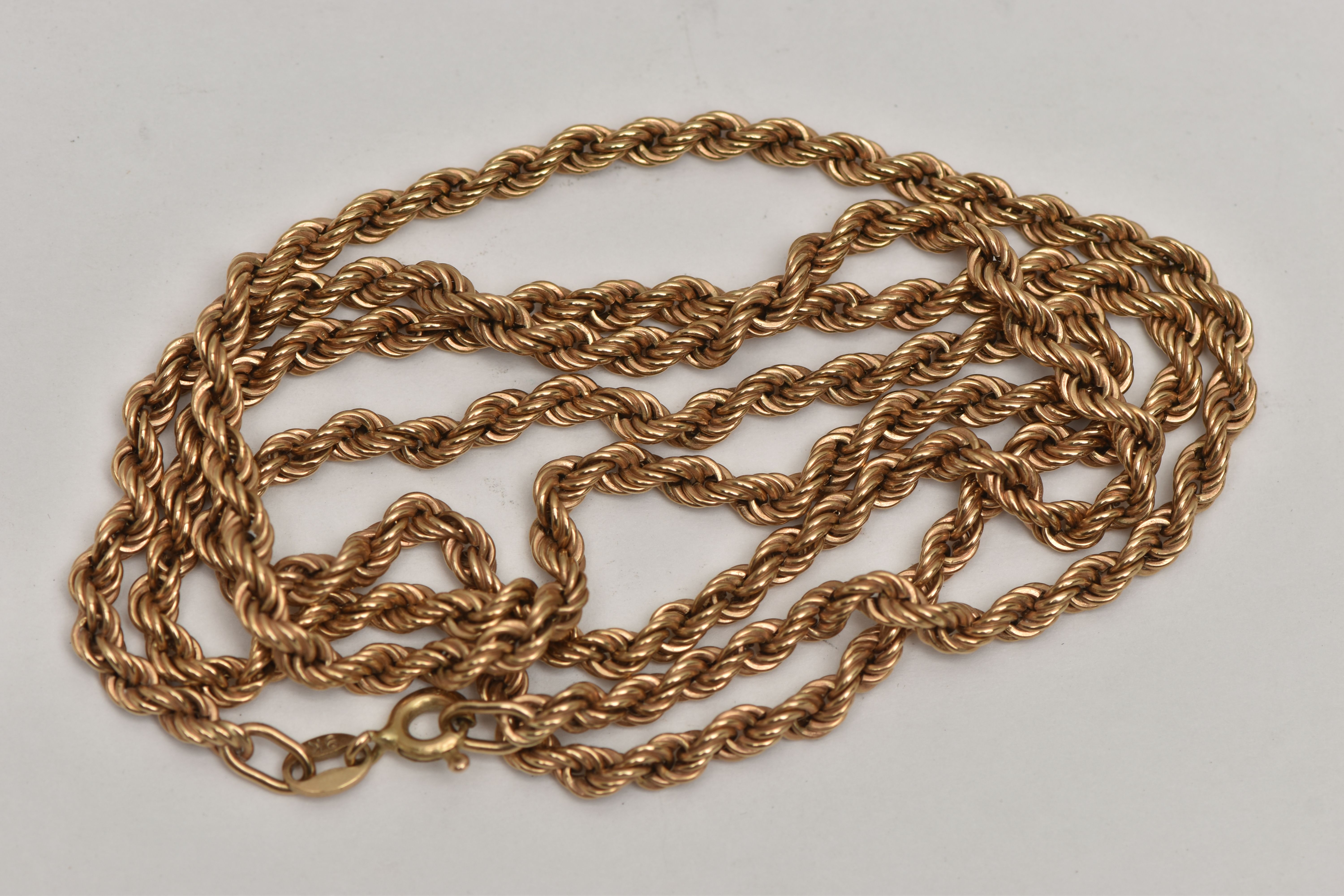 A 9CT GOLD ROPE TWIST CHAIN, fitted with a spring clasp, hallmarked 9ct London import, length 640mm,