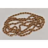 A 9CT GOLD ROPE TWIST CHAIN, fitted with a spring clasp, hallmarked 9ct London import, length 640mm,