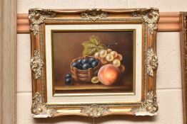 JOHN F. SMITH (BRITISH 1934) A STILL LIFE STUDY OF GRAPES AND A PEACH, signed bottom right, oil on