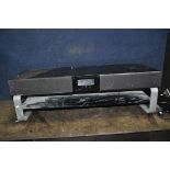 AN UNBRANDED SOUNDBAR TV STAND with optical and phono inputs, aluminium legs and gloss black