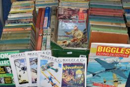 TWO BOXES OF 'BIGGLES' BOOKS by Captain W.E. Johns containing approximately ninety titles in