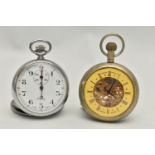 A 'BREITLING' STOP WATCH AND A 'JAEGER LECOULTRE' POCKET WATCH, stop watch with round white dial