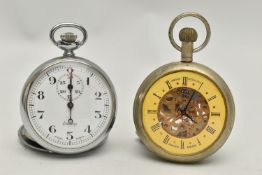 A 'BREITLING' STOP WATCH AND A 'JAEGER LECOULTRE' POCKET WATCH, stop watch with round white dial