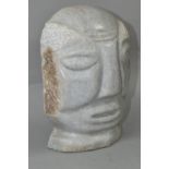 AN AFRICAN GREY MARBLE HEAD OF A MALE, polished to front, the sides and back unpolished, B K and *