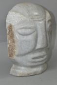 AN AFRICAN GREY MARBLE HEAD OF A MALE, polished to front, the sides and back unpolished, B K and *