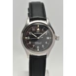 A BOXED STAINLESS STEEL IWC SCHEFFHAUSEN MARK XII AUTOMATIC PILOTS WRISTWATCH, black dial with