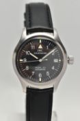 A BOXED STAINLESS STEEL IWC SCHEFFHAUSEN MARK XII AUTOMATIC PILOTS WRISTWATCH, black dial with