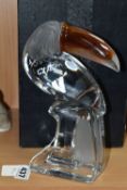 A BOXED DAUM CRYSTAL FIGURE, of a Toucan, signed to the side of its base, approximate height 23cm