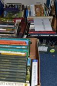 FIVE BOXES OF ASSORTED GENERAL REFERENCE BOOKS, including Formula 1, classic cars, supercars,