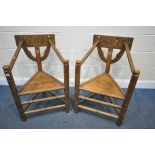 A PAIR OF EARLY 20TH CENTURY CARVED OAK TURNER CHAIRS (condition report: -both with surface wear and