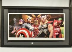 ALEX ROSS FOR MARVEL COMICS 'ASSEMBLE', a signed limited print on paper, depicting Avengers Super