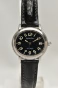 A BOXED STAINLESS STEEL AUDEMARS PIGUET MILLENARY AUTOMATIC WRISTWATCH, black dial with