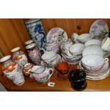 A GROUP OF ORIENTAL VASES AND TEAWARE, comprising a Japanese lithophane tea set decorated with