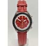 AN OMEGA SPEEDMASTER REDUCED RACING RED MICHAEL SCHUMACHER EDITION WRISTWATCH, red dial with three